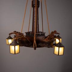 1950s wooden maritime hanging light France - 4303934
