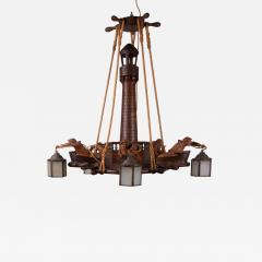1950s wooden maritime hanging light France - 4306038