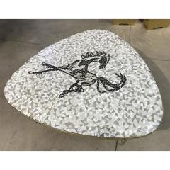 1953 Italian Vintage Black White Gray Horse Mosaic Brass Dining Coffee Table - 978122