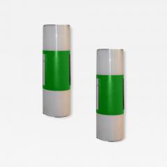 1960 Italian Pair of Forest Green White Tall Ceiling Wall Lights - 4289028