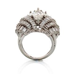 1960S PLATINUM 8 CARATS ESTATE MARQUISE BAGUETTE COCKTAIL DIAMOND RING - 2293870