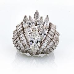 1960S PLATINUM 8 CARATS ESTATE MARQUISE BAGUETTE COCKTAIL DIAMOND RING - 2293871