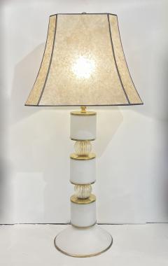 1960s Albarelli Italian Pair Tall Matte White Gold Murano Glass Table Lamps - 4326880