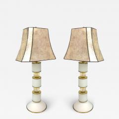 1960s Albarelli Italian Pair Tall Matte White Gold Murano Glass Table Lamps - 4327221