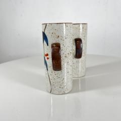 1960s Asian Blue MCM Organic Stoneware Pottery Coffee Mugs Hand Painted - 2926519