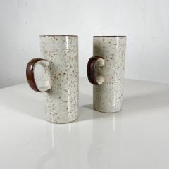 1960s Asian Blue MCM Organic Stoneware Pottery Coffee Mugs Hand Painted - 2926524