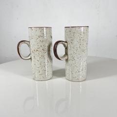 1960s Asian Blue MCM Organic Stoneware Pottery Coffee Mugs Hand Painted - 2926525