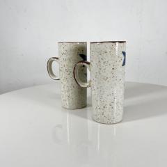 1960s Asian Blue MCM Organic Stoneware Pottery Coffee Mugs Hand Painted - 2926526