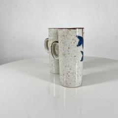 1960s Asian Blue MCM Organic Stoneware Pottery Coffee Mugs Hand Painted - 2926528