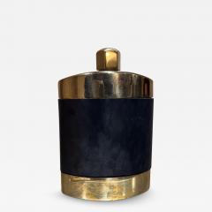 1960s Brass Black Leather Hip Flask Spain - 3571203