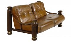 1960s Brazilian leather and rosewood 2 seat sofa - 3466405