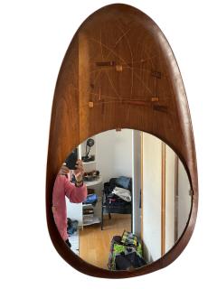 1960s Brutalist Carved pear wood wall mirror - 4118859