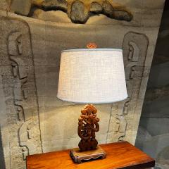 1960s Chinese Decorative Mahogany Hand Carved Wood Table Lamp - 3299569