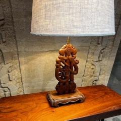 1960s Chinese Decorative Mahogany Hand Carved Wood Table Lamp - 3299571