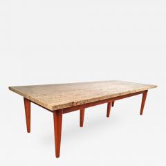 1960s Custom Rectangular Travertine Mahogany Cocktail Table - 205449