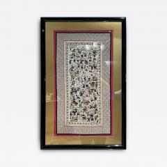 1960s Fine Chinese Silk Art Embroidered Tapestry Framed Panel Village Folk - 2847290