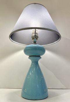 1960s French Pair of Aquamarine Blue Craquelure Glaze Ceramic Lamps with Stars - 3143958