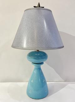1960s French Pair of Aquamarine Blue Craquelure Glaze Ceramic Lamps with Stars - 3143960