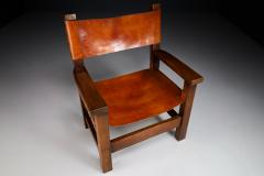 1960s French Pine Cognac Leather Safari Chair - 2551842