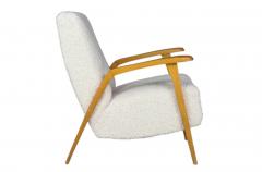 1960s French sculptural oakwood armchair w new boucl  - 3470762