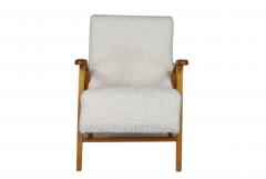 1960s French sculptural oakwood armchair w new boucl  - 3470763