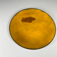 1960s Hildegard Abstract Modernist Art Yellow Enamel Plate with Grapes signed - 3005220