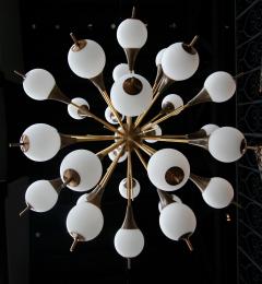 1960s Italian Brass Sputnik Chandelier with White Balls - 224748