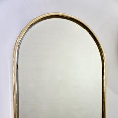 1960s Italian Minimalist Brass Full Floating Mirror with Round Arched Top Frame - 3509776