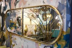 1960s Italian Minimalist Brass Full Floating Mirror with Round Arched Top Frame - 3509780