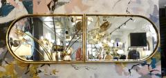 1960s Italian Minimalist Brass Full Floating Mirror with Round Arched Top Frame - 3509783