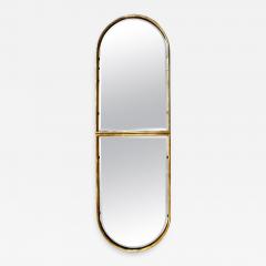 1960s Italian Minimalist Brass Full Floating Mirror with Round Arched Top Frame - 3514495