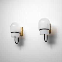 1960s Italian Modern Wall Sconces in Black Enamelled Brass Brass and Glass - 4488073