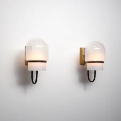 1960s Italian Modern Wall Sconces in Black Enamelled Brass Brass and Glass - 4488075