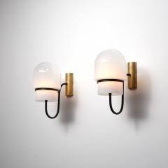 1960s Italian Modern Wall Sconces in Black Enamelled Brass Brass and Glass - 4488076