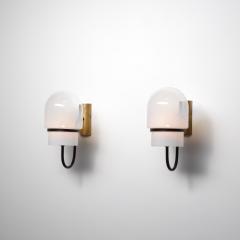 1960s Italian Modern Wall Sconces in Black Enamelled Brass Brass and Glass - 4488078