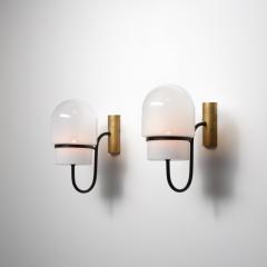 1960s Italian Modern Wall Sconces in Black Enamelled Brass Brass and Glass - 4488079