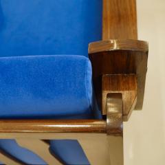 1960s Italian Pair Vintage Cobalt Blue Velvet Veneer Rosewood Modern Armchairs - 2048292