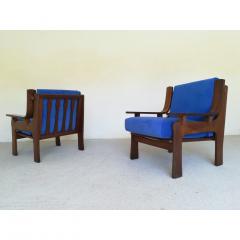 1960s Italian Pair Vintage Cobalt Blue Velvet Veneer Rosewood Modern Armchairs - 2048294