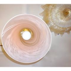1960s Italian Pair of Pink Rose White Murano Glass Flared Pendants Lamps - 417620
