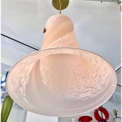 1960s Italian Pair of Pink Rose White Murano Glass Flared Pendants Lamps - 417626