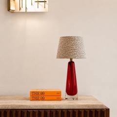 1960s Italian Red Murano Sommerso Glass Table Lamp with Polka Dot Shade - 4744414