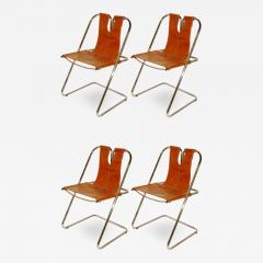 1960s Italian Set of Four Hand Stitched Leather and Chrome Chairs - 332142