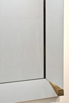 1960s Italian Vintage Minimalist Black Glass Brutalist Brass Wall Mirror - 2067799