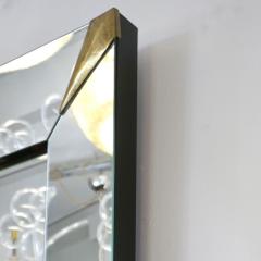 1960s Italian Vintage Minimalist Black Glass Brutalist Brass Wall Mirror - 2067801