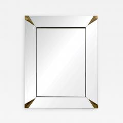 1960s Italian Vintage Minimalist Black Glass Brutalist Brass Wall Mirror - 2068775