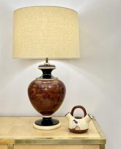 1960s Italian Vintage Pair of Veneered Walnut Black Cream Lacquer Table Lamps - 2986735