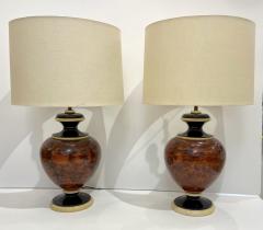 1960s Italian Vintage Pair of Veneered Walnut Black Cream Lacquer Table Lamps - 2986737