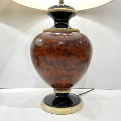 1960s Italian Vintage Pair of Veneered Walnut Black Cream Lacquer Table Lamps - 2986738