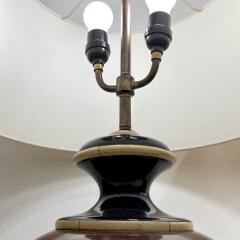 1960s Italian Vintage Pair of Veneered Walnut Black Cream Lacquer Table Lamps - 2986740
