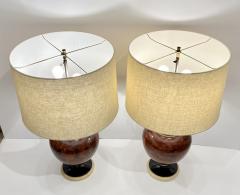 1960s Italian Vintage Pair of Veneered Walnut Black Cream Lacquer Table Lamps - 2986741